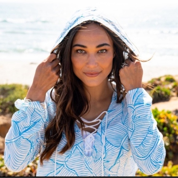 Charlie Holiday Blue White Coco Swim Oversize Beach Coverup Size Small US 4 EU34 - Picture 3 of 10